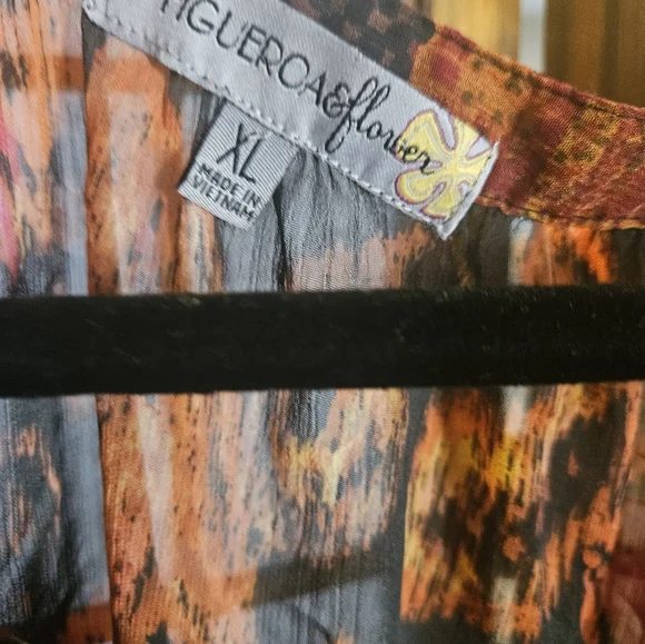 Figueroa & Flower Black Burnt Orange Blouse Size XL - Picture 3 of 3